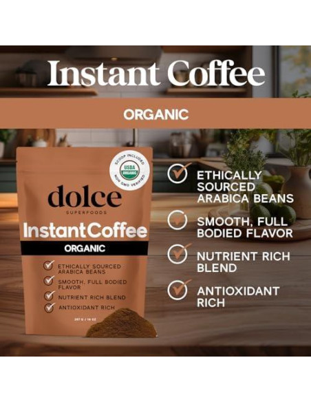 Café Instantáneo Orgánico Dolce Superfoods 396g - Sabor Intenso