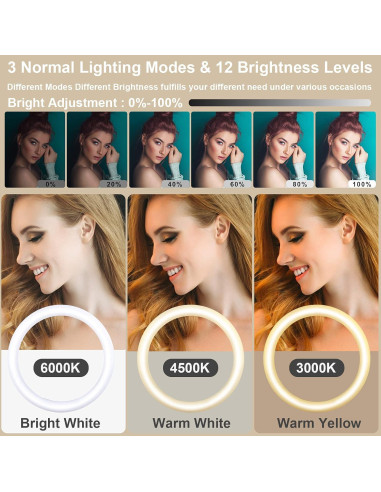 Anillo de Luz LED Herrfilk 33cm con Trípode 193cm y 48 Colores