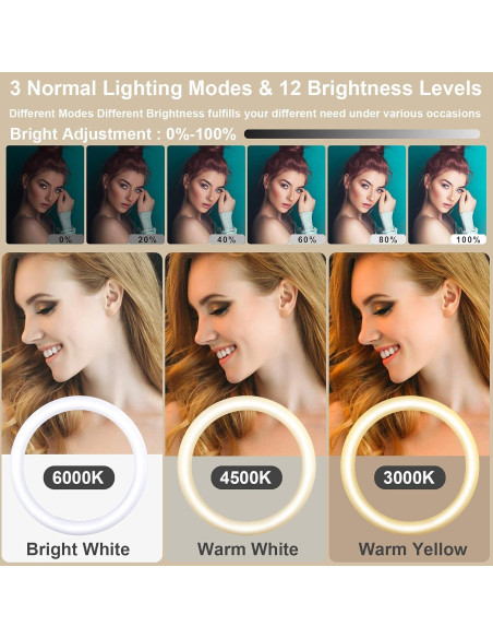 Anillo de Luz LED Herrfilk 33cm con Trípode 193cm y 48 Colores