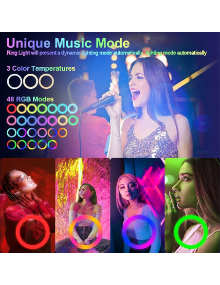 Anillo de Luz LED Herrfilk 33cm con Trípode 193cm y 48 Colores