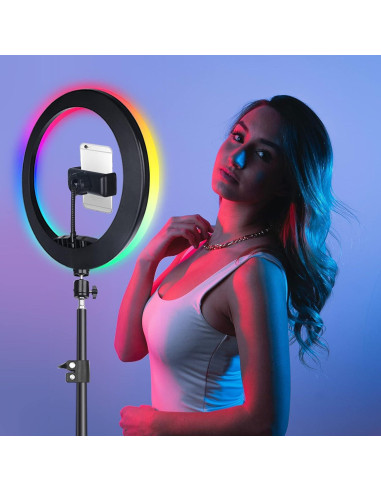 Anillo de Luz LED Herrfilk 33cm con Trípode 193cm y 48 Colores