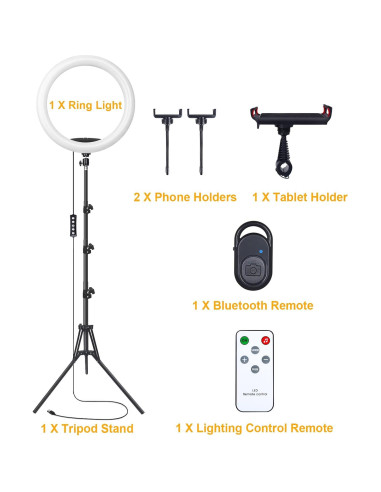 Anillo de Luz LED Herrfilk 33cm con Trípode 193cm y 48 Colores