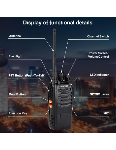 Walkie Talkies Baofeng 888S 4 Pack con Auriculares