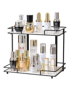 Organizador de Baño QTTCMY 2 Niveles Cerámica Mármol Negro