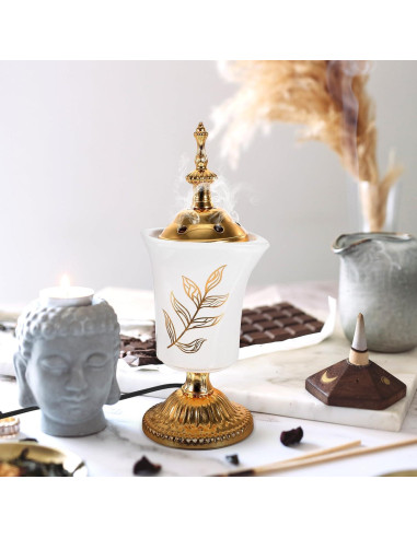 Quemador de Incienso Eléctrico HOMSFOU Cerámica y Metal 20x7cm