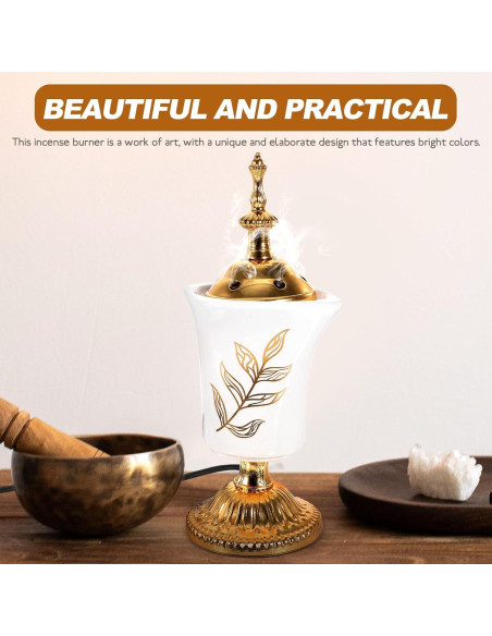 Quemador de Incienso Eléctrico HOMSFOU Cerámica y Metal 20x7cm Quemador de Incienso Eléctrico HOMSFOU Cerámica y Metal 20x7cm
