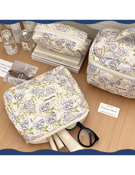 Bolsa de Maquillaje Floral Acolchada 3PCS Algodón Durazno Bolsa de Maquillaje Floral Acolchada 3PCS Algodón Durazno