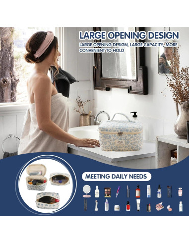 Bolsa de Maquillaje Floral Acolchada 3PCS Algodón Durazno