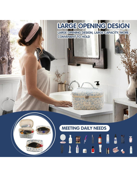 Bolsa de Maquillaje Floral Acolchada 3PCS Algodón Durazno Bolsa de Maquillaje Floral Acolchada 3PCS Algodón Durazno