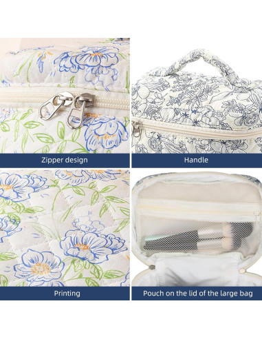 Bolsa de Maquillaje Floral Acolchada 3PCS Algodón Durazno