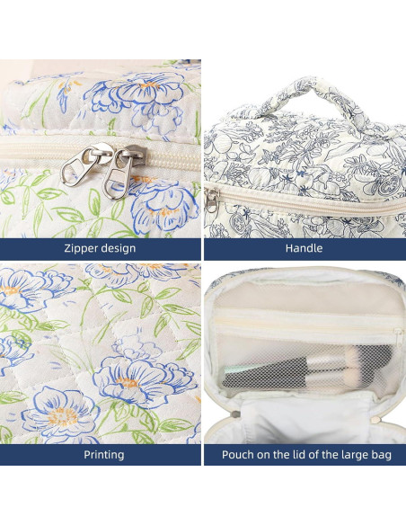 Bolsa de Maquillaje Floral Acolchada 3PCS Algodón Durazno Bolsa de Maquillaje Floral Acolchada 3PCS Algodón Durazno