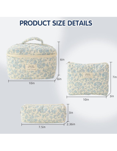 Bolsa de Maquillaje Floral Acolchada 3PCS Algodón Durazno