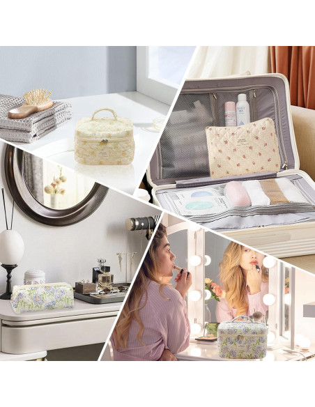 Bolsa de Maquillaje Floral Acolchada 3PCS Algodón Durazno Bolsa de Maquillaje Floral Acolchada 3PCS Algodón Durazno