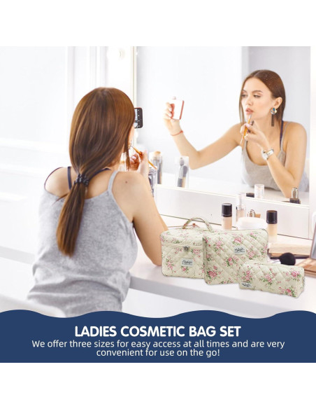 Bolsa de Maquillaje Floral Acolchada 3PCS Algodón Durazno Bolsa de Maquillaje Floral Acolchada 3PCS Algodón Durazno