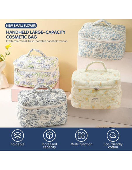 Bolsa de Maquillaje Floral Acolchada 3PCS Algodón Durazno Bolsa de Maquillaje Floral Acolchada 3PCS Algodón Durazno