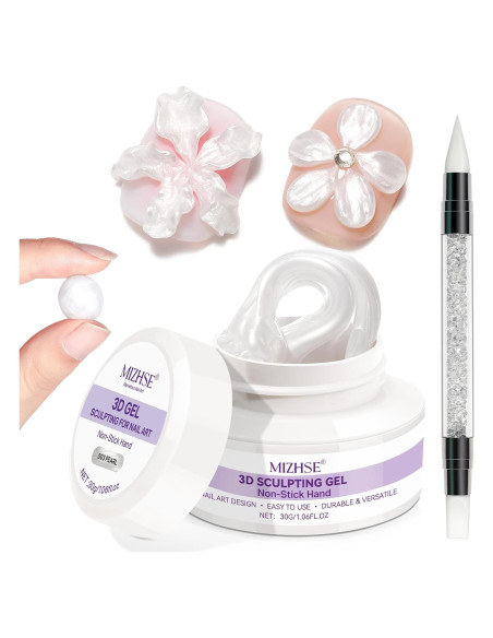 Gel de Esculpido 3D MIZHSE Perla 30g para Uñas Decorativas