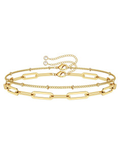 Brazalete Ajustable de Oro 14K para Mujeres - Cadena Ovalada y Perlas
