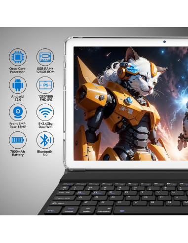 Tableta 2 en 1 TOOTON 2024 10.1" Octa-Core 128GB Plata