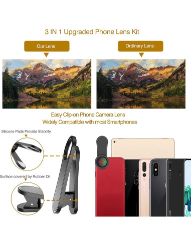 Kit de Lentes para Teléfono LEKNES 3 en 1 - Ojo de Pez, Macro y Gran Angular