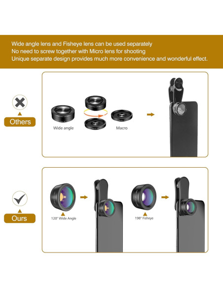 Kit de Lentes para Teléfono LEKNES 3 en 1 - Ojo de Pez, Macro y Gran Angular