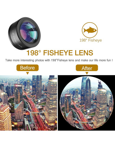 Kit de Lentes para Teléfono LEKNES 3 en 1 - Ojo de Pez, Macro y Gran Angular