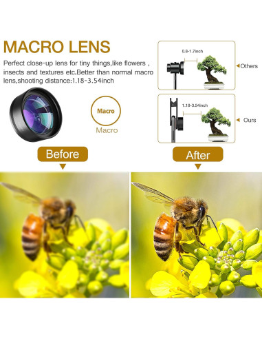 Kit de Lentes para Teléfono LEKNES 3 en 1 - Ojo de Pez, Macro y Gran Angular