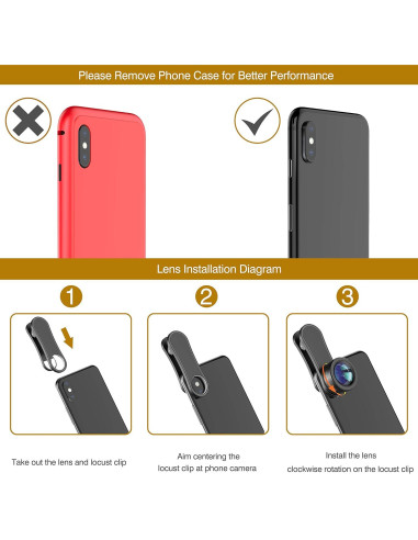 Kit de Lentes para Teléfono LEKNES 3 en 1 - Ojo de Pez, Macro y Gran Angular