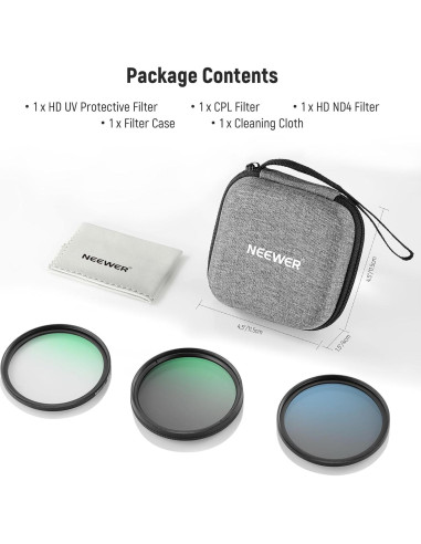 Filtro de Lente NEEWER UV/CPL/ND4 67mm con Estuche Duro