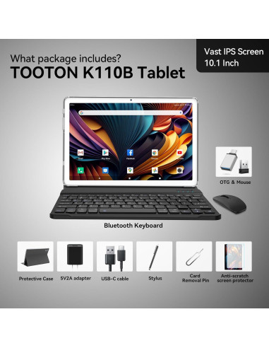 Tableta 2 en 1 TOOTON 2024 10.1" Octa-Core 128GB Plata