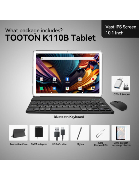 Tableta 2 en 1 TOOTON 2024 10.1" Octa-Core 128GB Plata