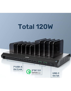 Estación de Carga USB Unitek 10 Puertos Tipo-C y QC 3.0 2