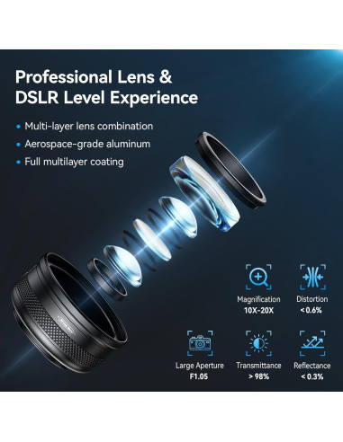 Lente Macro APEXEL 10-20X para iPhone y Android con Luz