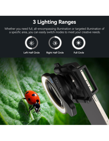 Lente Macro APEXEL 10-20X para iPhone y Android con Luz