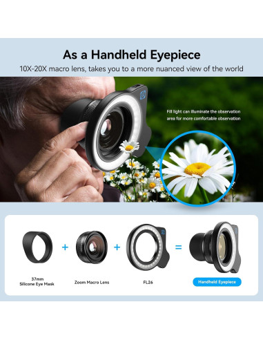 Lente Macro APEXEL 10-20X para iPhone y Android con Luz