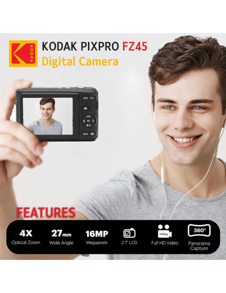 Cámara Digital Kodak Pixpro FZ45 16MP Zoom 4X Lente 27mm Cámara Digital Kodak Pixpro FZ45 16MP Zoom 4X Lente 27mm