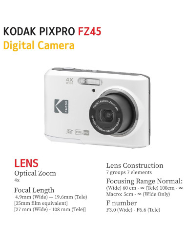 Cámara Digital Kodak Pixpro FZ45 16MP Zoom 4X Lente 27mm