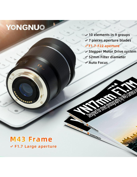 Lente YONGNUO YN17MM F1.7 M43 Auto Enfoque 17mm para Cámaras
