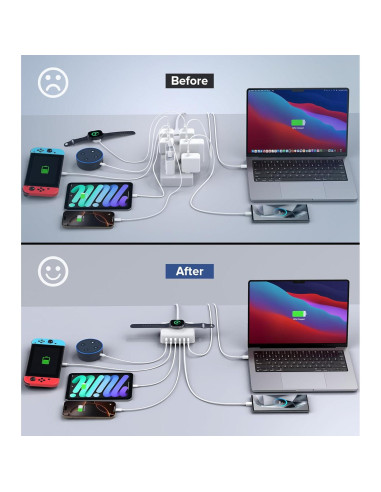 Estación de Carga USB C 170W BOVICAS 6 Puertos Rápida