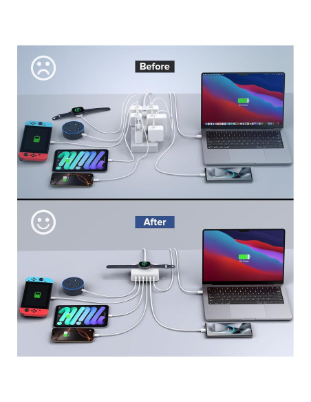 Estación de Carga USB C 170W BOVICAS 6 Puertos Rápida