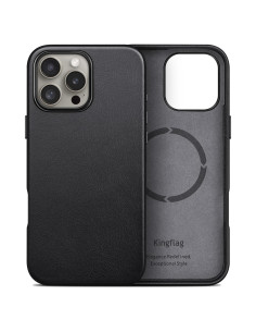 Funda de Cuero Genuino Kingflag para iPhone 16 Pro 6.3" Negro