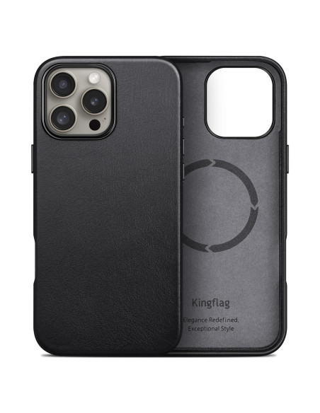 Funda de Cuero Genuino Kingflag para iPhone 16 Pro 6.3" Negro