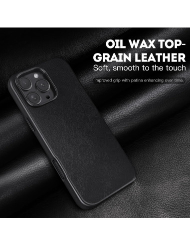 Funda de Cuero Genuino Kingflag para iPhone 16 Pro 6.3" Negro