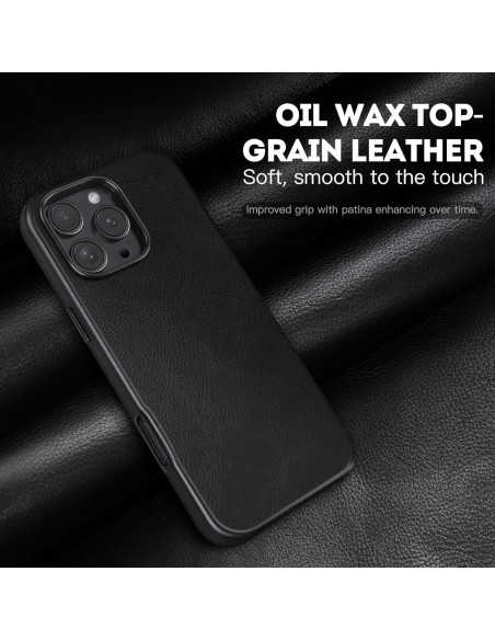 Funda de Cuero Genuino Kingflag para iPhone 16 Pro 6.3" Negro