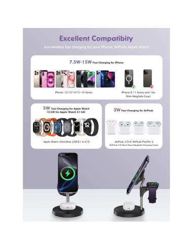 Estación de Carga Inalámbrica 3 en 1 Aeinidi para Apple