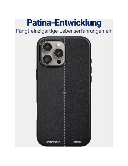 Funda de Cuero Genuino Kingflag para iPhone 16 Pro 6.3" Negro