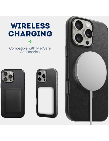 Funda de Cuero Genuino Kingflag para iPhone 16 Pro 6.3" Negro