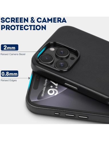 Funda de Cuero Genuino Kingflag para iPhone 16 Pro 6.3" Negro