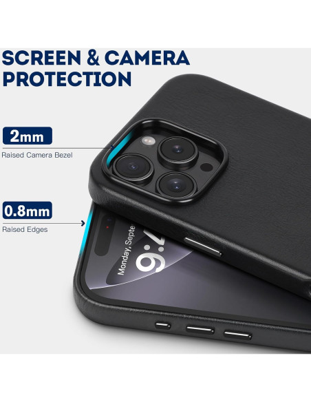 Funda de Cuero Genuino Kingflag para iPhone 16 Pro 6.3" Negro