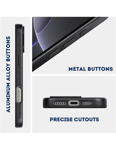 Funda de Cuero Genuino Kingflag para iPhone 16 Pro 6.3" Negro