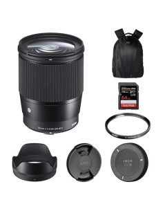 Lente Sigma 16mm f/1.4 DC DN para Sony E + Filtro UV 67mm + Tarjeta 64GB + Mochila